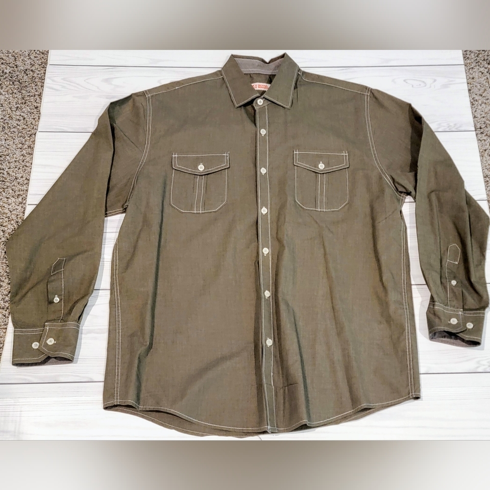 Michael Brandon Men's Green Button-Down Long Sleeve Shirt Sz L